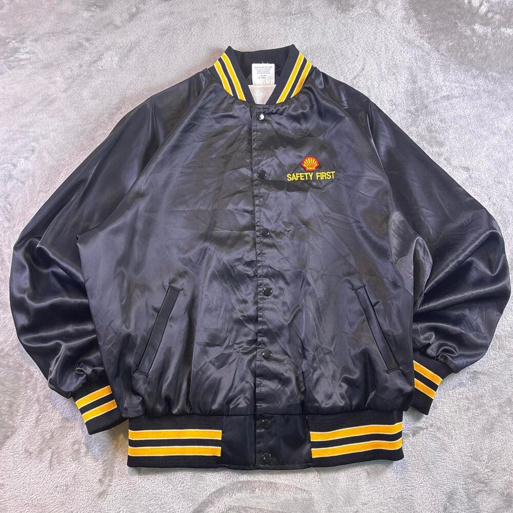 Vintage 90s Shell Oil Safety Award Bomber Jacket Men’s XL Black Made in USA